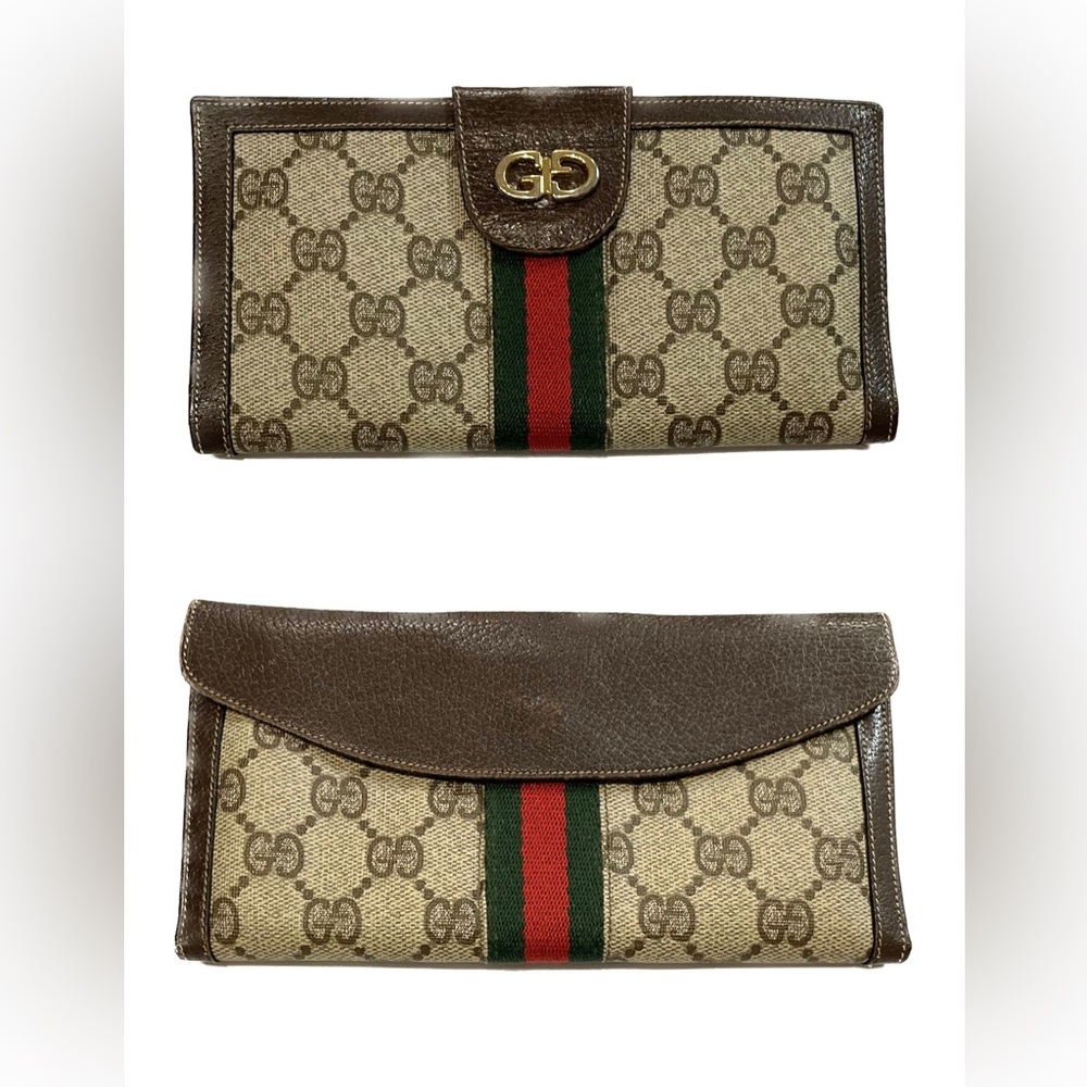 Authentic Vintage Gucci Ophidia GG bill fold. Leather and coated canvas.